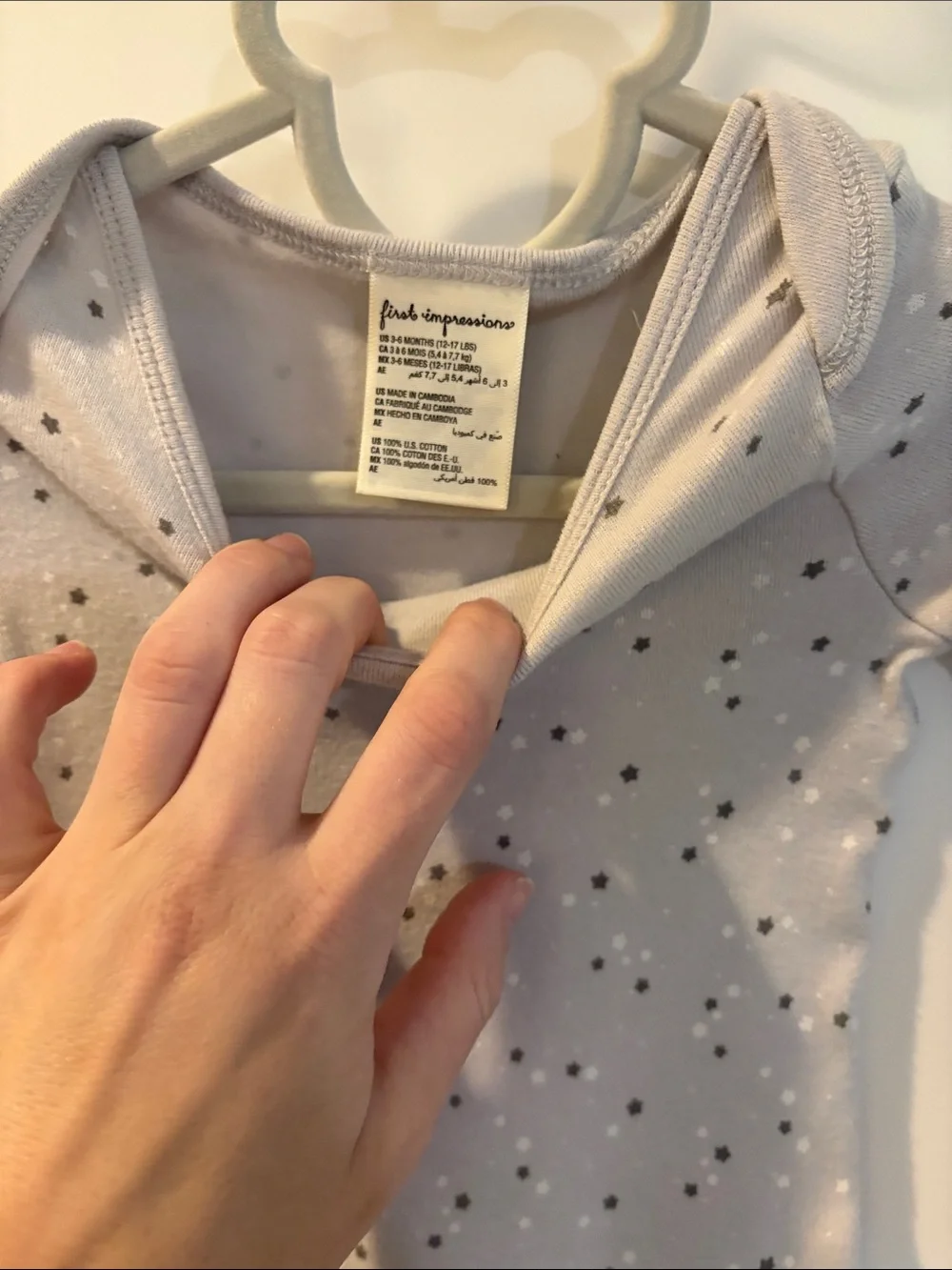 First Impressions Baby Convertible Gown - Light Gray Star Print Pajamas 0-3 Mo